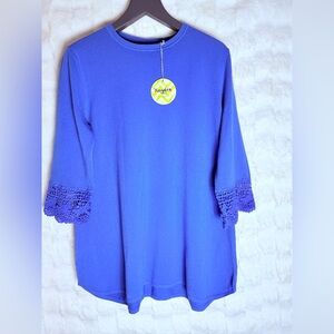 Hayden Chic Blue Crochet Sleeve Tunic